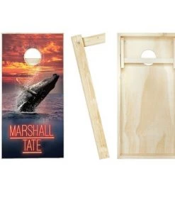 Skip's Garage Breaching Whale Cornhole Board Set, Includes 2 Boards, 8 Bags + Optional Accessories