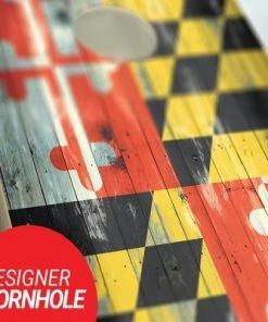 Skip's Garage Maryland State Flag Distressed Cornhole Board Set, Includes 2 Boards, 8 Bags + Optional Accessories