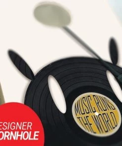 Skip's Garage Music World Cornhole Board Set, Includes 2 Boards, 8 Bags + Optional Accessories