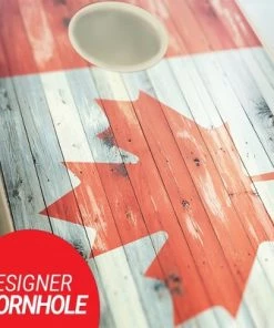 Skip's Garage Canadian Flag Rustic Cornhole Board Set, Includes 2 Boards, 8 Bags + Optional Accessories