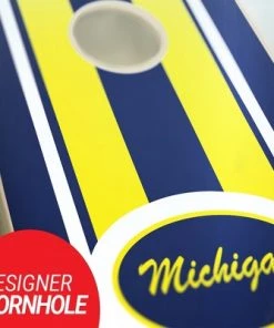 Skip's Garage Michigan Stripe Cornhole Board Set, Includes 2 Boards, 8 Bags + Optional Accessories