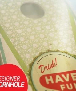 Skip's Garage Bottle Cap Art Cornhole Board Set, Includes 2 Boards, 8 Bags + Optional Accessories