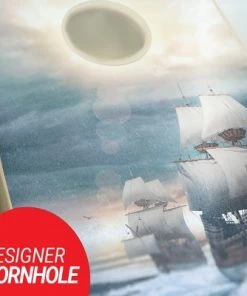 Skip's Garage Pirate Ship Cornhole Board Set, Includes 2 Boards, 8 Bags + Optional Accessories