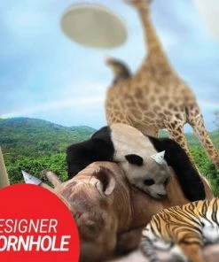 Skip's Garage Party Animals Cornhole Board Set, Includes 2 Boards, 8 Bags + Optional Accessories