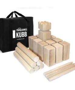 Yard Games YardGames Outdoor Backyard Regulation Size Kubb Hardwood Kids Tossing Game Set Bundle w/ Hardwood Outdoor Scatter Toss Target Lawn Game Skittles Set