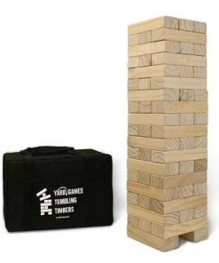 Yard Games YardGames Giant Tumbling Timbers Backyard Game Bundle with Oversized Indoor Outdoor 4 in a Row, 6 Wooden Jumbo Dice, and Carrying Case