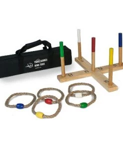 Yard Games YardGames Portable On the Go Outdoor Playground Wooden Frame 5 Rope Ring Toss Lawn Party Game with Carrying Case & Color Weighted Markers (2 Pack)