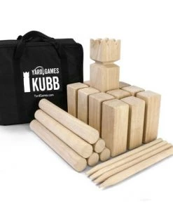 YardGames Kubb Premium Wooden Game Set with Storage Bag Bundle with Yard Games Burned Hardwood Outdoor Scatter Toss Target Lawn Game Skittles Set