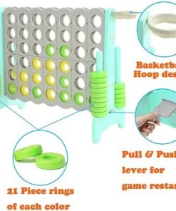 SDADI Giant 64 Inch 4-In-A-Row Hoop Connect Strategy Game and Basketball Indoor/Outdoor Family Fun Board for Toddlers, Kids, Adults, Gray and Green