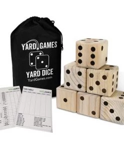 Yard Games YardGames Giant Outdoor Wooden Dice Set of 6 Bundle with Yard Pong Activity Party Set with 12 Buckets, 2 Balls, and Carrying Case