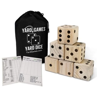Yard Games YardGames 3.5 Inch Giant Outdoor Indoor Hand Sanded Wooden Dice Set w/ Laminated Scorecards & Carrying Case, Fun For Kids and Adults (2 Pack) 3 Yard Games YardGames 3.5 Inch Giant Outdoor Indoor Hand Sanded Wooden Dice Set w/ Laminated Scorecards & Carrying Case, Fun For Kids and Adults (2 Pack)