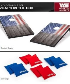 Eastpoint Wild Sports 2 x 3 Foot Old Glory Stars and Stripes USA Flag Cornhole Toss Outdoor Bags MDF Wood Board Game Set with 8 Bean Bags (2 Pack)