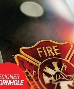 Skip's Garage Fire Badge Cornhole Board Set, Includes 2 Boards, 8 Bags + Optional Accessories