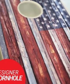 Skip's Garage Country Rustic American Flag Cornhole Board Set, Includes 2 Boards, 8 Bags + Optional Accessories