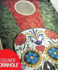 Skip's Garage Sugar Skull Cornhole Board Set, Includes 2 Boards, 8 Bags + Optional Accessories