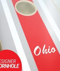 Skip's Garage Ohio Stripe Cornhole Board Set, Includes 2 Boards, 8 Bags + Optional Accessories