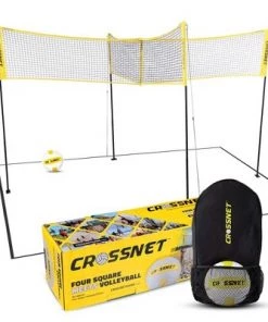 CROSSNET The Original 4 Square Volleyball Net and Backyard Yard Game Complete Set with Carrying Backpack, Ball, and Boundary Lines for Kids and Adults