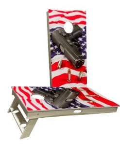 Skip's Garage American Flag With Pistol Cornhole Boards -Lawn Games Sales unnamed file 575