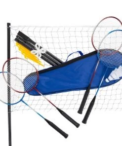 Toy Time Outdoor Badminton Game Set - Includes Racquets, Shuttlecocks, Net, Ground Anchors, and Carrying Case