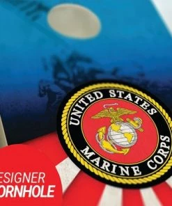 Skip's Garage Marines Cornhole Board Set, Includes 2 Boards, 8 Bags + Optional Accessories